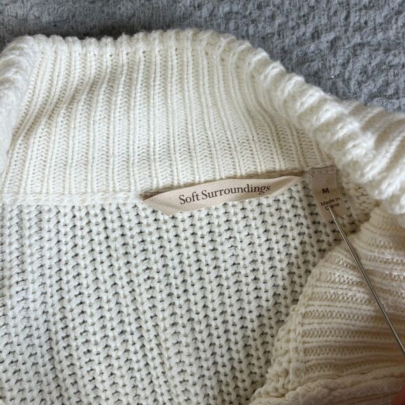 Soft Surroundings Sweater Women Medium Cream Ribbed Chunky Snap Long Sleeve - Picture 5 of 11